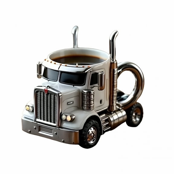 ACDANC Handcrafted Truck Coffee Mug,Semi-Truck Coffee Mugs,Big Rig Brew Mug,Funny Truck Mug,Truck Driver Gifts for Men,Gift for Trucker,Companion for Coffee Lovers on the Go (White)