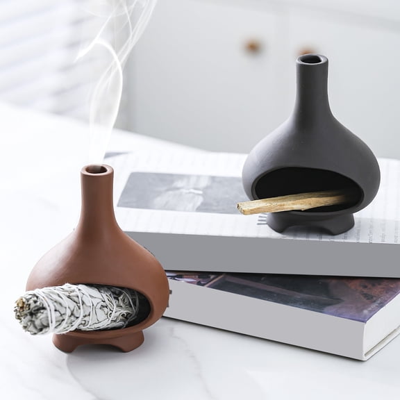 ACDANC Handmade Ceramics Palo Santo Holder Sages Stick Dish Smudge Bowl Cone Incense Burner Chimenea Yoga Meditation Zen Decoration Black