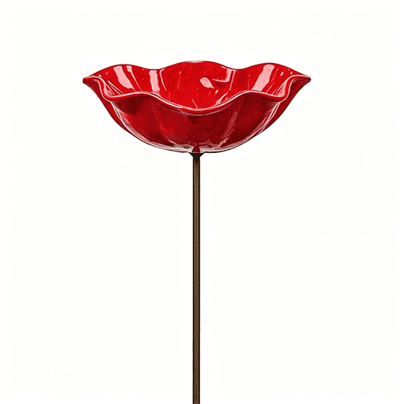 ACDANC Handmade Metal Flower Garden Stake with Bee Bath & Bird Water Bowl Decorative Outdoor Yard Art, Butterfly & Pollinator Watering Station, Weather-Resistant Garden Decor Gift