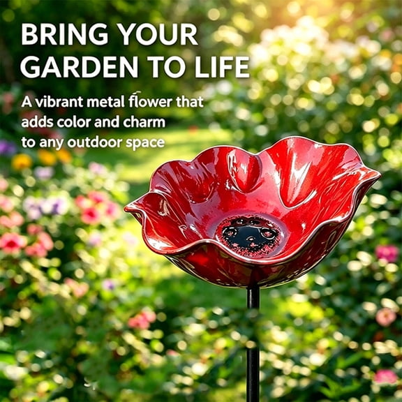 ACDANC Handmade Metal Flower Garden Stake Small Bird Bath Bowl,Outdoor Pollinator Watering Station for Garden Yard,Hummingbird Fountain Butterfly Bee Water Feeder