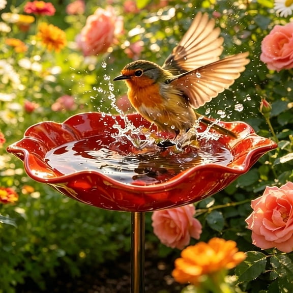 ACDANC Handmade Metal Flower Garden Stake Small Bird Bath Bowl,Outdoor Pollinator Watering Station for Garden Yard,Hummingbird Fountain Butterfly Bee Water Feeder,Decorative Yard Art Ornament Gift