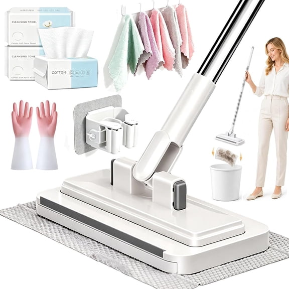 ACDANC Hands-Free Multi-Purpose Flat Mop,Hands Free Flat Mop One Click,Lazy Cleaning & Face Towel Cloth Changing Mini Mops,360 Rotating Mops Head,For Floor,Wall,Bathroom (L(53.1In))