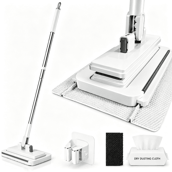 ACDANC Hands-Free Multi-Purpose Flat Mop Tooth Triple Grip Built-In Rubber Squeegee for Window One Button Automatic Release Flat Mop Washable Reusable Microfiber Cloth,640 In,1Pcs Cloth