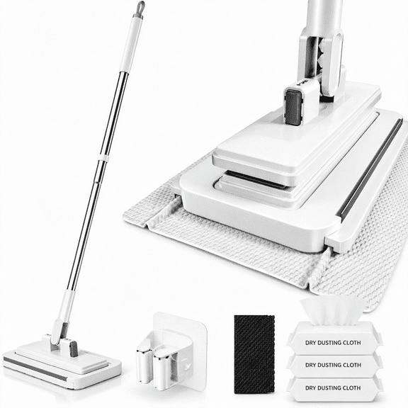 ACDANC Hands-Free Multi-Purpose Flat Mop Tooth Triple Grip Built-In Rubber Squeegee for Window One Button Automatic Release Flat Mop Washable Reusable Microfiber Cloth,1049 In,3 Pack Cloth