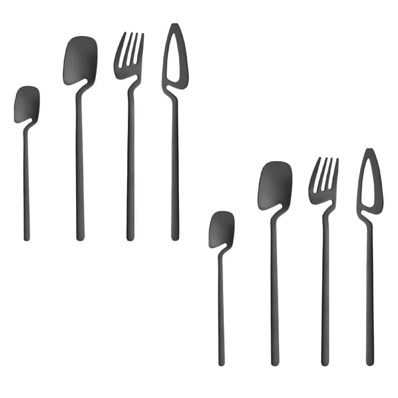 ACDANC Hangable Silverware Set,Matte Black Flatware Cutlery Set Service for 2,Satin Finish 8 Piece Stainless Steel Utensils Set for Home and Restaurant,Dishwasher Safe - Black