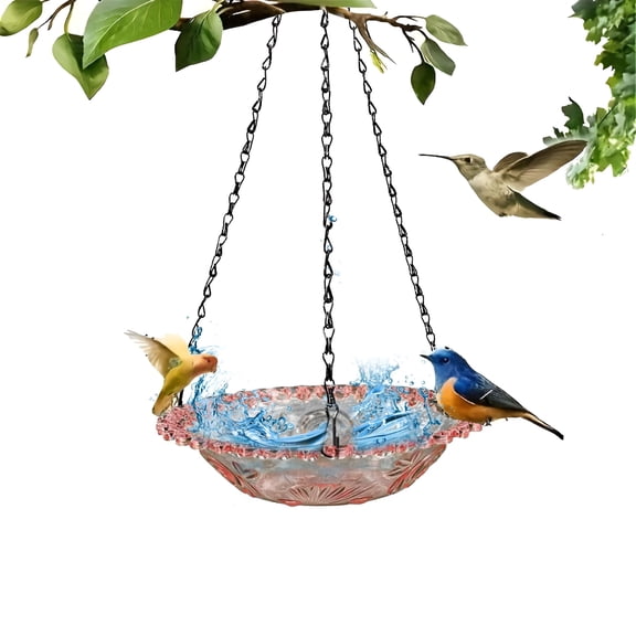 ACDANC Hanging Bird Bath Plastic Bird Bath Plate Hanging Tray For Outdoors Hanging Bird Water Or Bird Seed Hanging Bird Feeder For Outdoors Bird Bath Bowl 9.25inch, Red