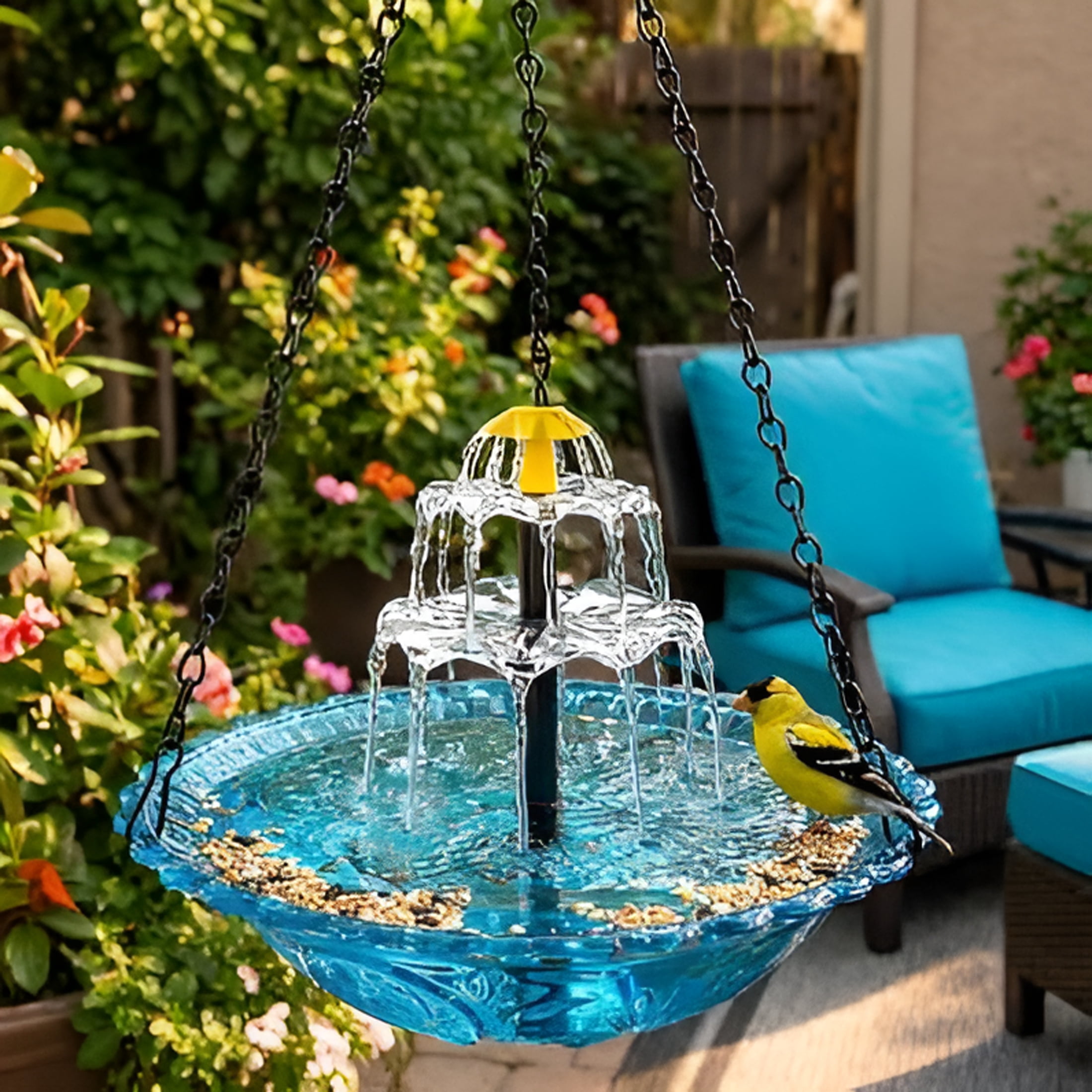 ACDANC Hanging Solar Bird Bath Fountain, Solar Powered Cascading Outdoor Water Fountain, Hanging Bird Bath with Flowing Water, Decorative Garden Yard Patio Bird Bath Fountain
