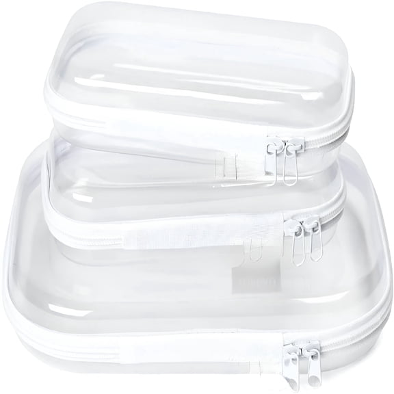 ACDANC Hard Sided Clear Zipper Case for Storage- Professional-Grade Plastic Clear Zipper Pencil Case,Toy Storage Bins,Toiletry Pouch,Travel Organizer,Cosmetic BagWhite,3 Pack