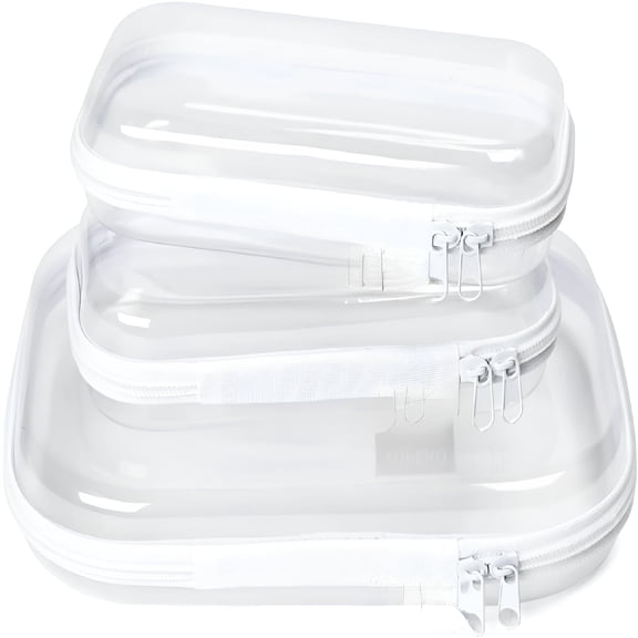 GASTROPOD Hard Sided Clear Zipper Case for Storage- Professional-Grade Plastic Clear Zipper Pencil Case,Toy Storage Bins,Toiletry Pouch,Travel Organizer,Cosmetic BagWhite,3 Pack