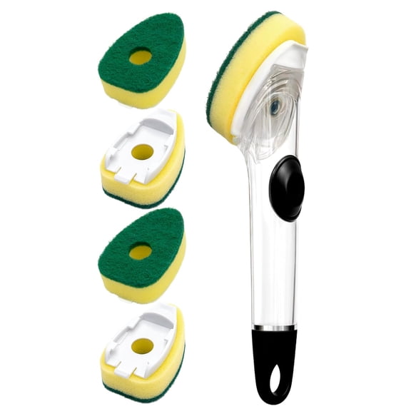 ACDANC Heavy Duty Dishwand with Refills,Dish Wand Replacement Sponge Heads with Handle,Soap Control Dispenser Leak-Free Scrub,Non-Scratch Advanced Scrubber Brush Pads