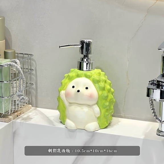 ACDANC Hedgehog Ceramic Soap Dispenser for Bathroom Countertop Hand Wash Pump Bottle Shower Gel Body Lotion Refillable Dish Soap Dispenser for Kitchen