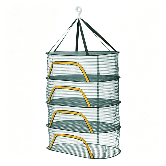 ACDANC Herb Drying Rack,24"4-Layer Hanging Mesh Net Foldable Collapsible Drying Rack with Zipper for Herbs Flowers Vegetables Fish Clothes Grow Tents Outdoor Garden Home Use,Green