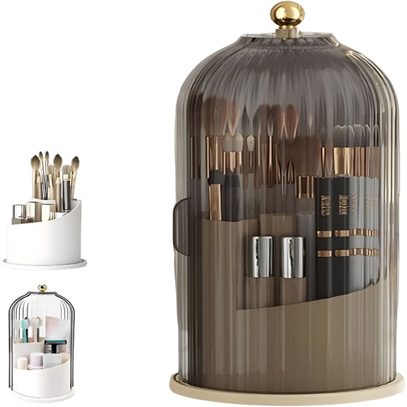 ACDANC Hidden Toothbrush Holder, Concealed Toothbrush Holders for Bathrooms, 360 Rotating Makeup Storage, Makeup Brush Holder with Cover, Waterproof Dustproof Toothpaste Organizer, for Counter