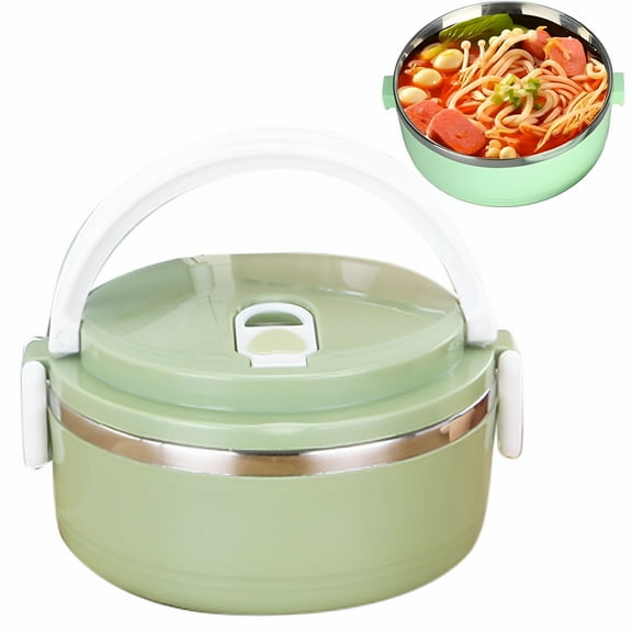 ACDANC Hot Food Lunch Thermal Lunch Stackable Hot Food Insulated Stainless Steel Round Lunch Sealed Food Containers Layer Green Topper Wear