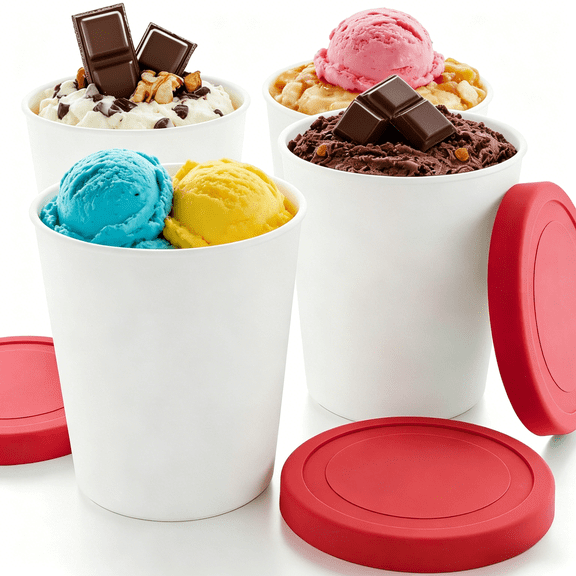 ACDANC Ice Cream Containers 4 Pack 1 Quart Red Quart Containers with Lids  Reusable Freezer Tubs with Silicone Lids,Bpa Free Stackable Leakproof for Homemade Sorbet Gelato
