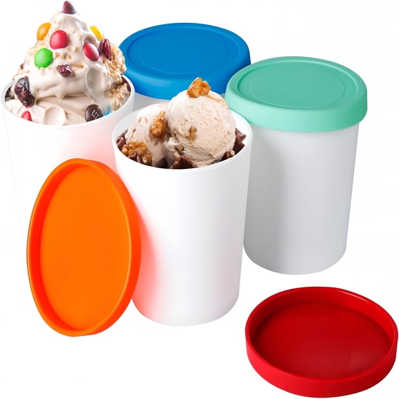 ACDANC Ice Cream Containers for Homemade (4 Pack - 1 Quart Each),Reusable PP Plastic Ice Cream Storage Containers for Freezer,Leak-Free Ice Cream Containers with Silicone Lids