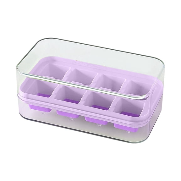 ACDANC Ice Cube Tray with Lid and Bin-Ice Cube Trays for Freezer,Stackable Ice Bucket with Storage Container for Kitchen,Rv,Cocktail,Coffee,Purple