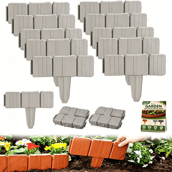 ACDANC Imitation Stone Garden Fence,Stone-Look Lawn Edging Border for Flower Beds,Plastic Garden Retaining Edging Fence,Flexible Interlocking Landscape Edging,No Dig Decorative Lawn Border