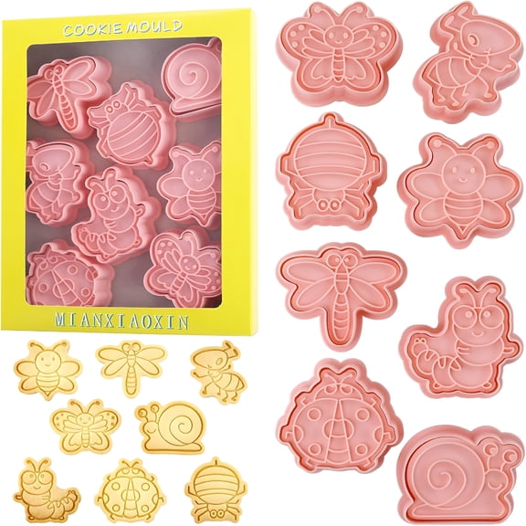 ACDANC Insect Cookie Cutters Set 3D Cute Bee Dragonfly Ladybug 8 Pcs Cookie Cutter with Cookie Stamps for Baking (Insect)