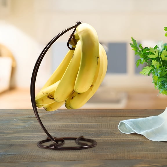 ACDANC Iron Banana Holder Stand, Modern Tree Hanger for Kitchen Countertop, Rustproof Fruit Rack for Dining Table, Black