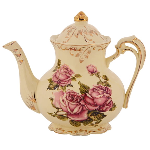 ACDANC Ivory Rose Teapot,35 Oz/ 4 Cup Porcelain Tea Pot with Infuser for Loose Leaf Tea,Vintage Floral Teapot and Gold Trim