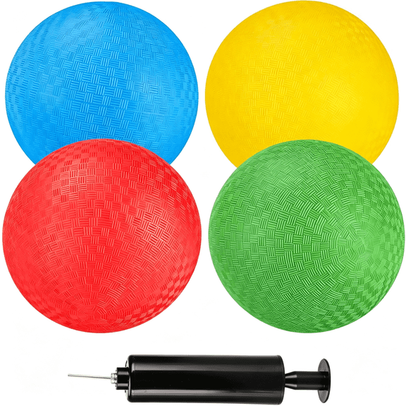 ACDANC Kickball Set,8.5"Playground Ball,4 Pcs Dodgeball Kickballs with 1 Pump,Rubber Kick Balls for Kids Ages 3+ Outdoor,Official Size Bouncing Hand Balls for Camps and Schools (8.5 Inch)