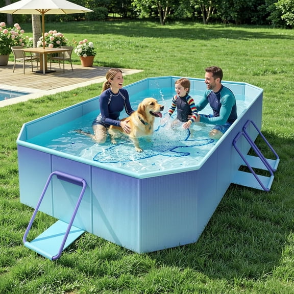 ACDANC Kiddie Foldable Pool,Non-Inflatable Swimming Pool|Rigid Puncture-Proof Composite Board,Outdoor Pool,Adults&Kids Pool for Backyard Garden Dog Pool 78"53"19",Whale