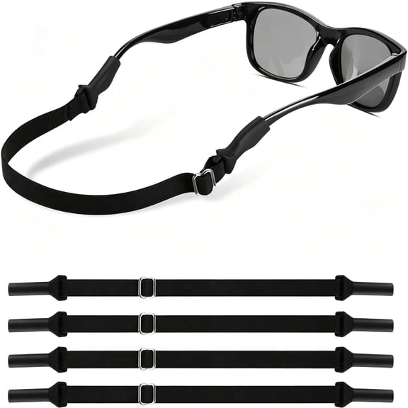 ACDANC Kids Glasses Straps(6.5-10Inch)-Adjustable Glasses Strap Sports Sunglasses Eyeglasses Holder Straps for Toddler and Kids-Eyewear Retainers for Boys and Girls Age 3-12 Years (4Pcs Black)