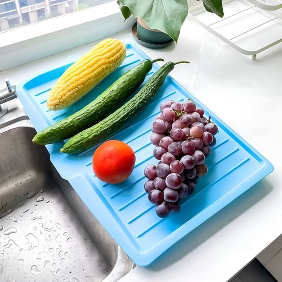 ACDANC Kitchen Drain Board,Silicone Drying Mat for Kitchen Counter,Large Plastic Draining Tray with Side Drop Slope Diversion,Side Dish Drying Tray,Dish Drainer Drip Rack Tray,Kitchen Table Mat