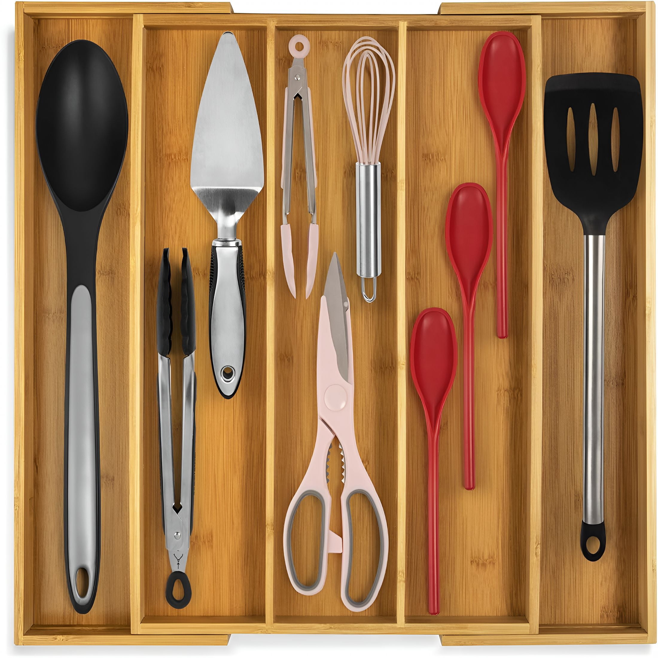 ACDANC Kitchen Drawer Organizer - Expandable Utensil Drawer Organizer for Kitchen,Cutlery Tray & Silverware Organizer,3-5 Slots - Bamboo Organizer for Utensils & Flatware (Natural)