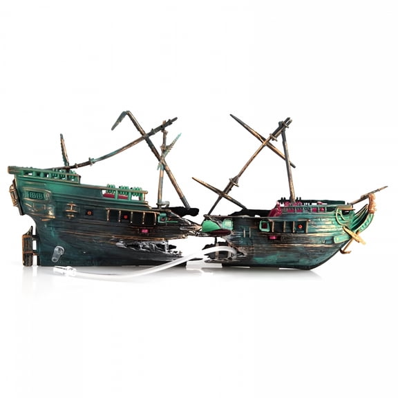 ACDANC Large Aquarium Boat Shipwreck Decoration, Air Pump Driven Bubbles, Resin Fish Tank Ornament With Hiding Spots For Freshwater Marine Tanks