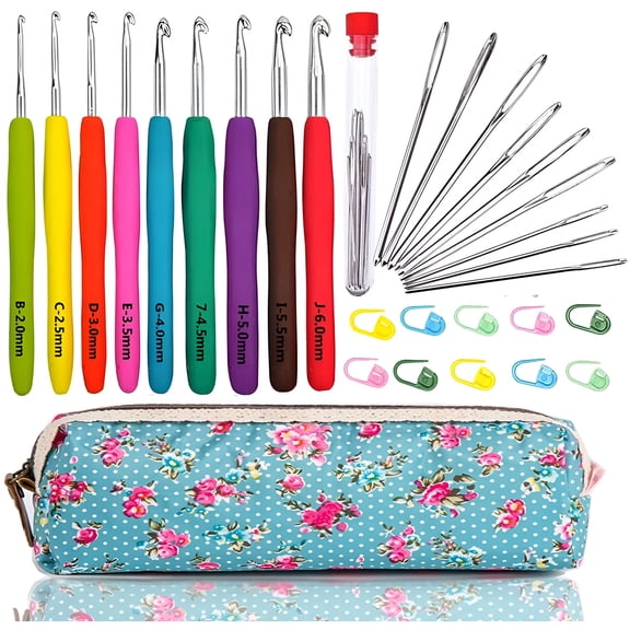 ACDANC Large-Eye Blunt Needles Yarn Knitting Plus Crochet Hooks Set with Case,Ergonomic Handle Crochet Hooks Needles for Arthritic Hands. Best Gift!