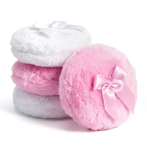 ACDANC Large Fluffy Body Powder Pad, 4Pcs 3.5 Inch Soft Dusting Powder Pads, Washable Reusable Round Loose Puff for Adult, Comfortable Dusting Powder Puff White)
