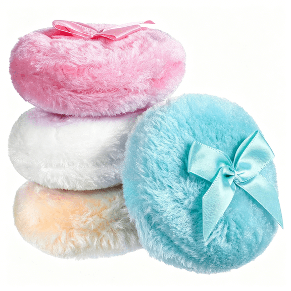 ACDANC Large Fluffy Body Powder Puff,4Pcs 3.5 Inch Soft Body Powder Washable Reusable Round Loose Puff for Adult 4 Color