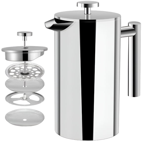 ACDANC Large French Press Coffee Maker - Double Wall 304 Stainless Steel - 4 Level Filtration System