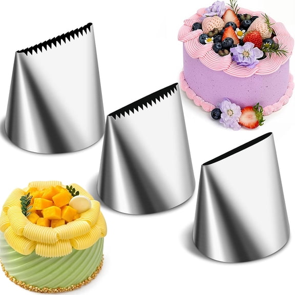 ACDANC Large Piping Tips, 3Pcs Set, Stainless Steel Icing Nozzles | Extra Large Plain & Serrated Tips, Cake Decorating, Cupcake Frosting, Cream Baking Tools