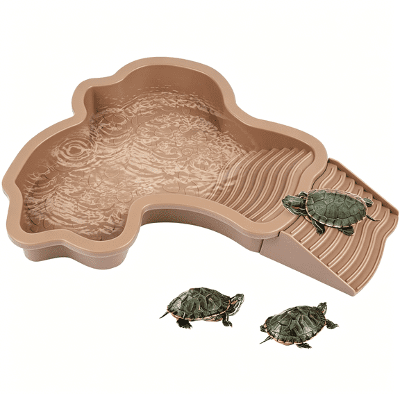 ACDANC Large Reptile Bathing Pool,Tortoise Food Water Bowls with Ramp,Reptile Feeding Dish Water Bowl Bathing Pool Aquarium Ornament for Gecko,Snake,Turtle,Bearded Dragon,Lizard Bath