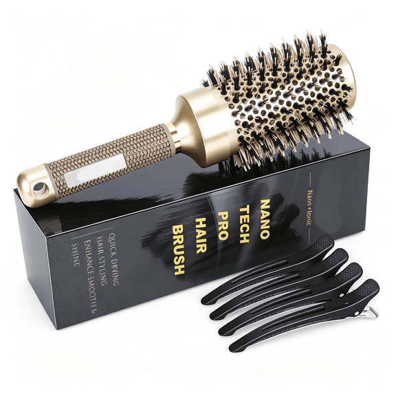 ACDANC Large Round Brush for Blow Out,2.1" Nano Thermal Ceramic Ionic Round Hair Brush with Boar Bristles,Boost Shine and Volume,Quick Blow Drying and Styling, for Long Thick Hair