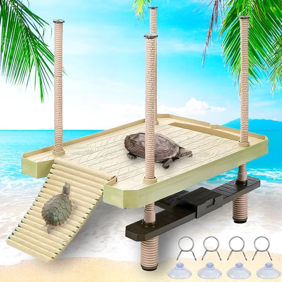 ACDANC Large Turtle Floating Basking Platform with Feeding Area,Turtle Floating Docks Reptile Climbing Pier and Basking Platform for Tortoise,Frogs,Crabs and Salamanders