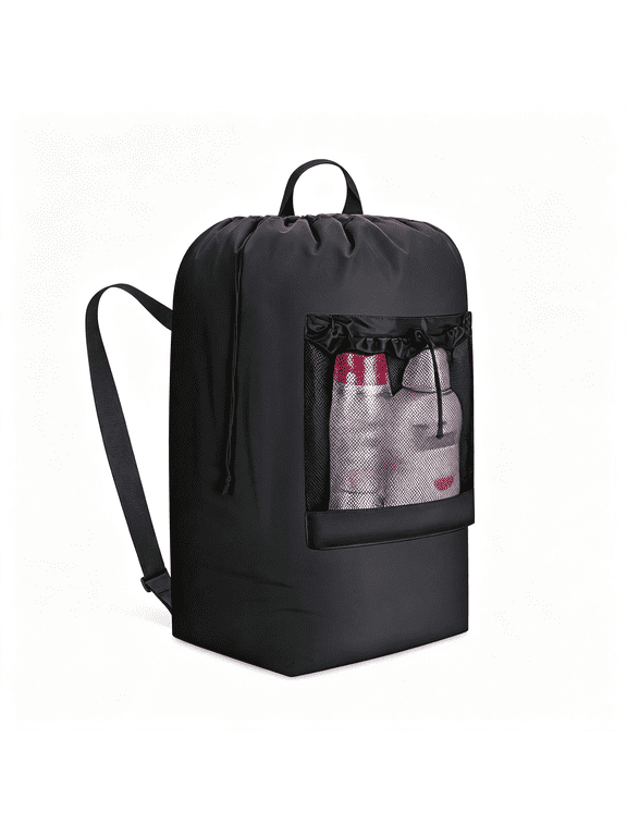 Laundry Bag Backpack Travel,120L,Black | Extra Large Bag with Shoulder Straps and Mesh Pocket for Laundromat,Heavy Duty Basket for Dirty Cloth College Dorm Apartment