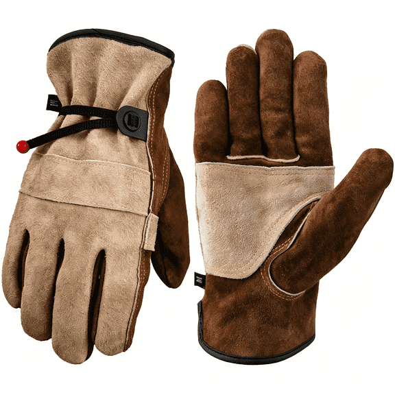 ACDANC Leather Work Gloves for Men Or Women. Medium Glove for Gardening,Welding,Construction,Chainsaw,Farm,Ranch,Etc. Cowhide,Cotton Lined,Utility,Firm Grip,Coffee-Grey