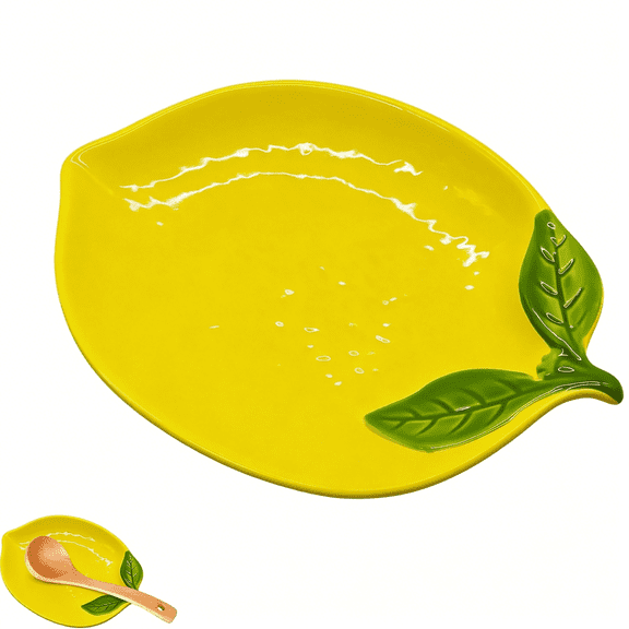ACDANC Lemon Shaped Ceramic Spoon Rest for Stove Top & Kitchen Counter, Utensil Holder for Cooking Spoons Spatulas, Non-Slip Base, Dishwasher Safe, Yellow Kitchen Decor Gift