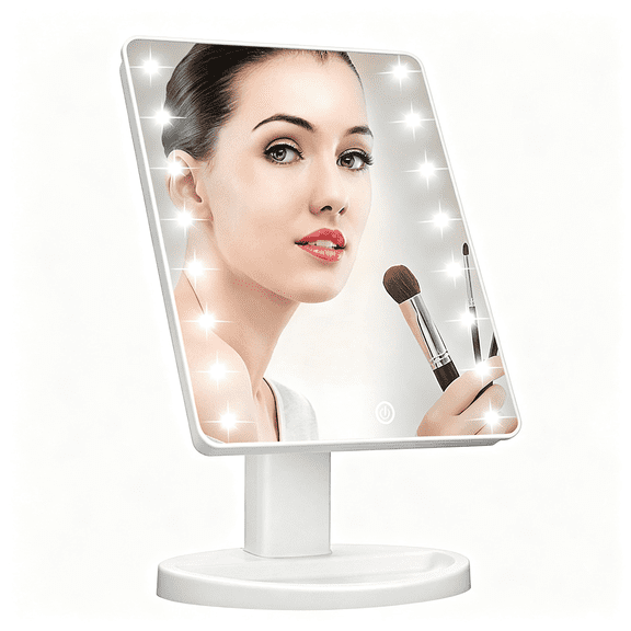 ACDANC Lighted Vanity Makeup Mirror 16 Led Lights 180 Degree Rotation Lighted Makeup Mirror Touch Screen Adjusted Brightness Desk Mirrors Usb Dual Supply Bathroom Light Up Makeup Mirrors(White)