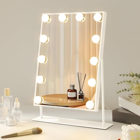 ACDANC Lighted Vanity Mirror with 12 Dimmable Bulbs Smart Touch Control 3 Colors Light for Tabletop, Detachable 10X Magnification, Premium Vanity Mirror with Lights