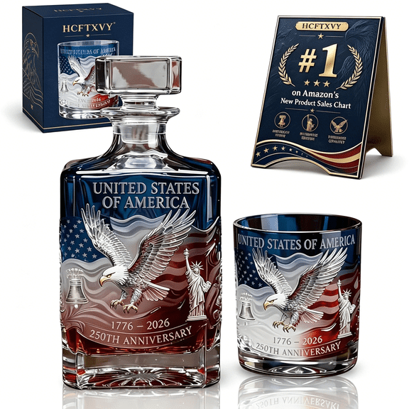 ACDANC Limited Edition 250th Anniversary Commemorative Glass Heritage Decanter,Patriotic Bourbon We the People Whiskey Liquor Tumbler 1776-2026 Collectible Keepsake Father Gifts(Blue-1set)