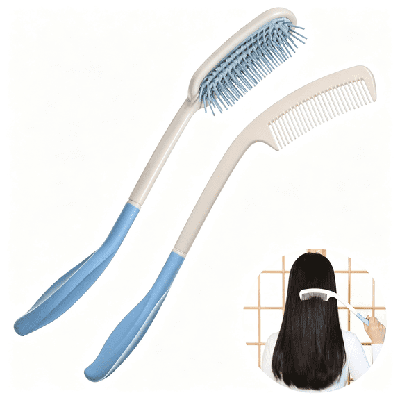 ACDANC Long Reach Handled Comb and Hair Brush Set|Applicable to Elderly and Hand-Disabled People Inconvenient Upper Limb Activities (2 Pcs) Extension Brush