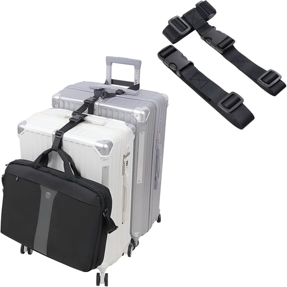 ACDANC Luggage Connector, Straps for Suitcase, Add A Bag Adjustable Attachment Accessories 1.25" Endless for Connect Your 3 Luggage Together - 2 Pack Black - Extended Size