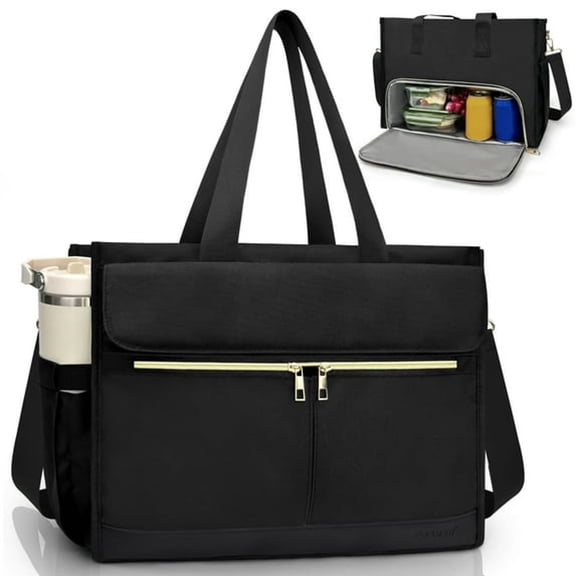 ACDANC Lunch Bag for Women Nurse Lunch Bag,15.6" Laptop Tote with Insulated Lunch Box Compartment for Nurse,Teacher Work Office Outdoor(Black)