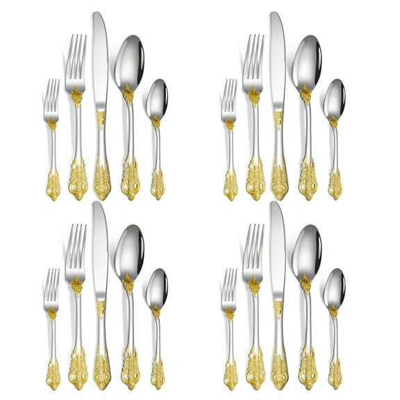 ACDANC Luxury 20 Pieces Stainless Steel Flatware Set, Service for 4, Mirror Polished with Gold Accents, Fine Silverware Set and Dishwasher Safe