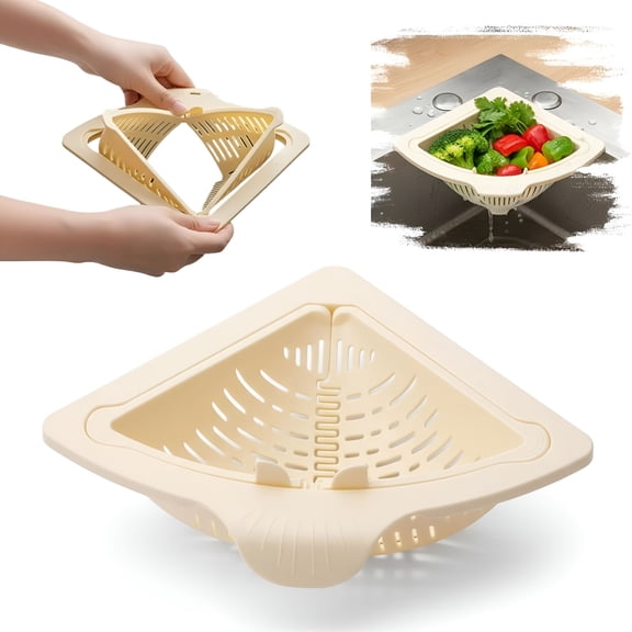 ACDANC Magnetic Drainage & Filter Basket, Triangular Sink Strainer with Twist-Open Bottom, Kitchen Sink Corner Rack for Draining & Storage, Punch-Free Installation, No Tools Needed (Milky White)